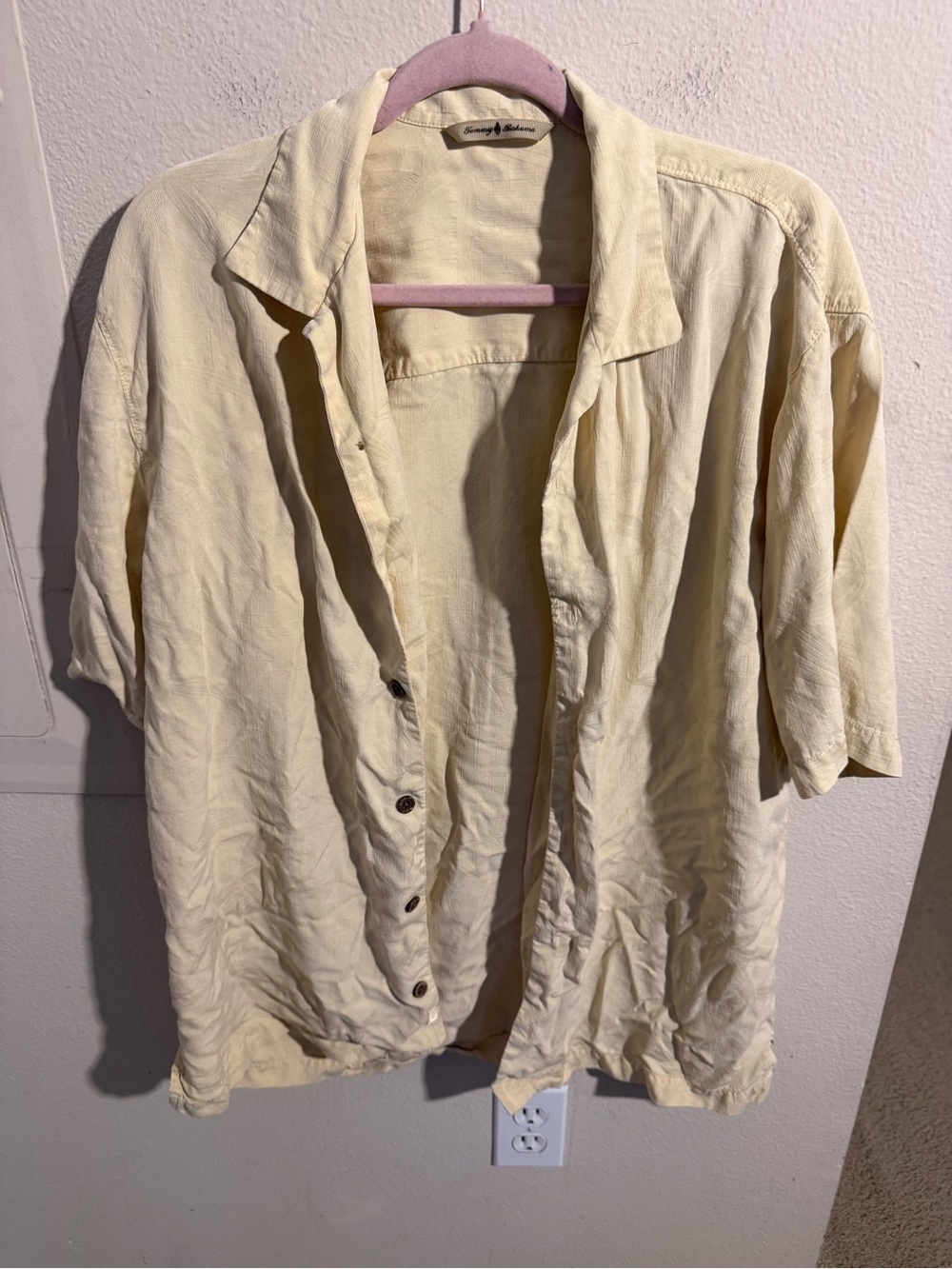 Vintage Tommy Bahama 100% Silk Camp Shirt Men’s M Ivory Cream Button Front